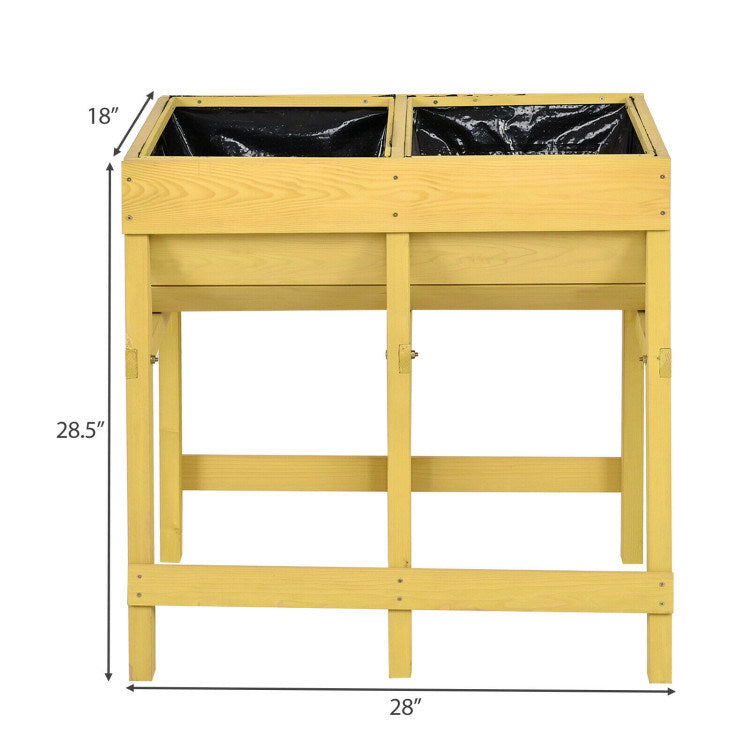 Raised Wooden Planter Vegetable Flower Bed with Liner Doba